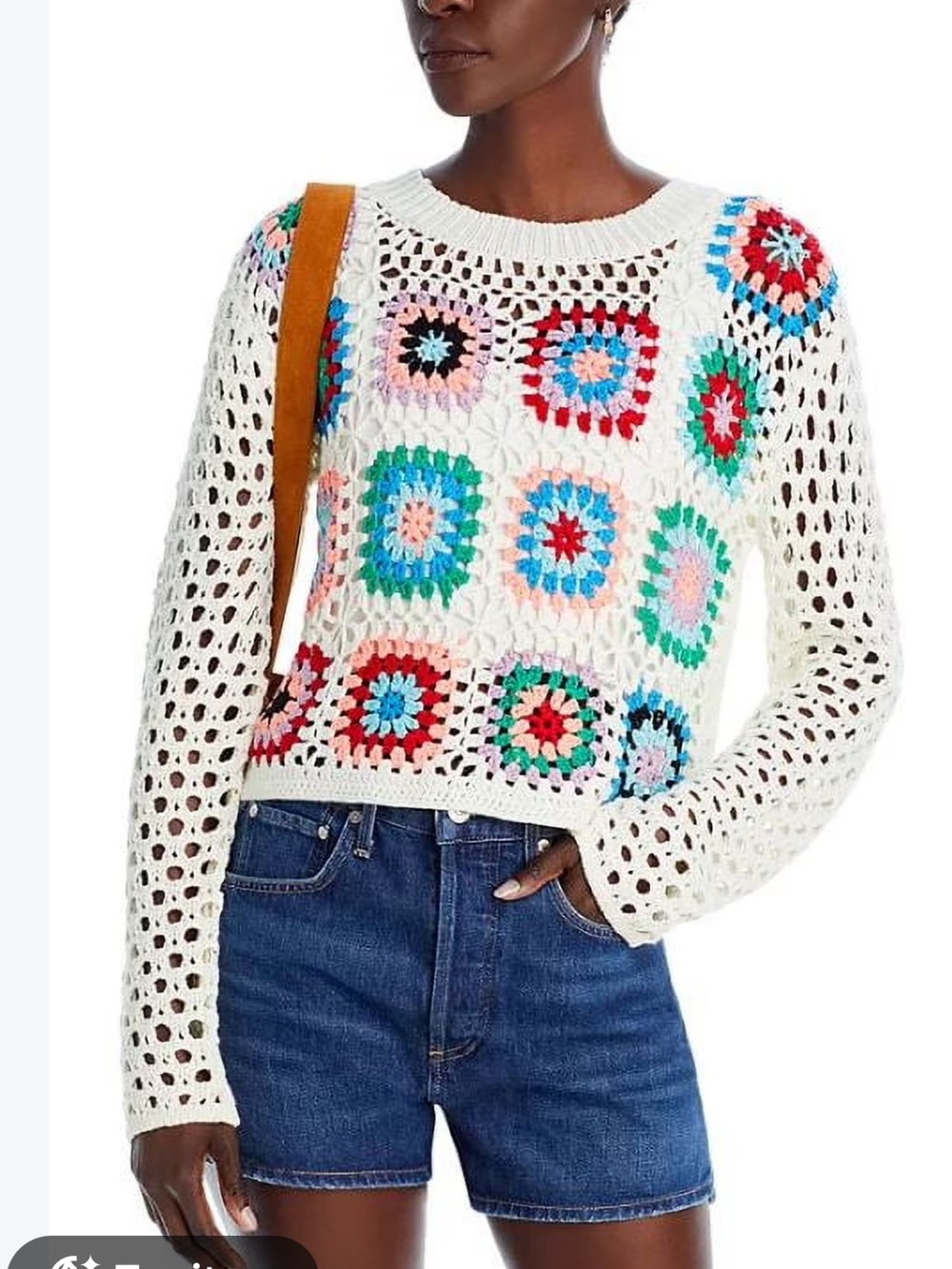 Crochet 🔥 Square Patchwork Sweater - White with Multicolor